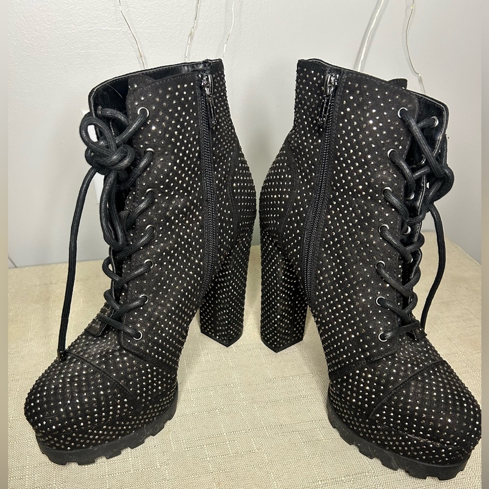 Jessica Simpson Black Lace Up Studded Boots - Picture 3 of 7